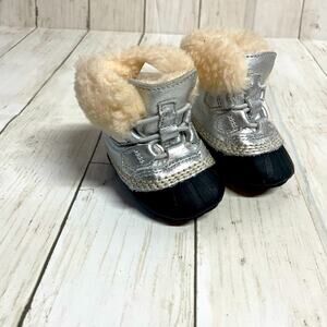 Sorel Silver and Black Kids Snow Boots